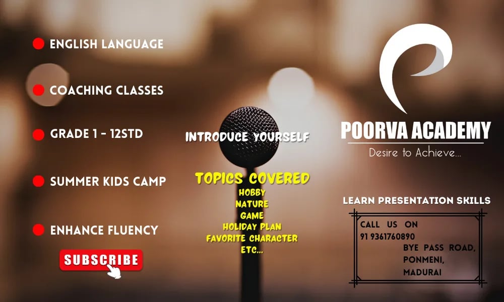 Spoken English | Poorva Academy | English Coaching Centre — Public Speaking in Madakkulam, Madurai