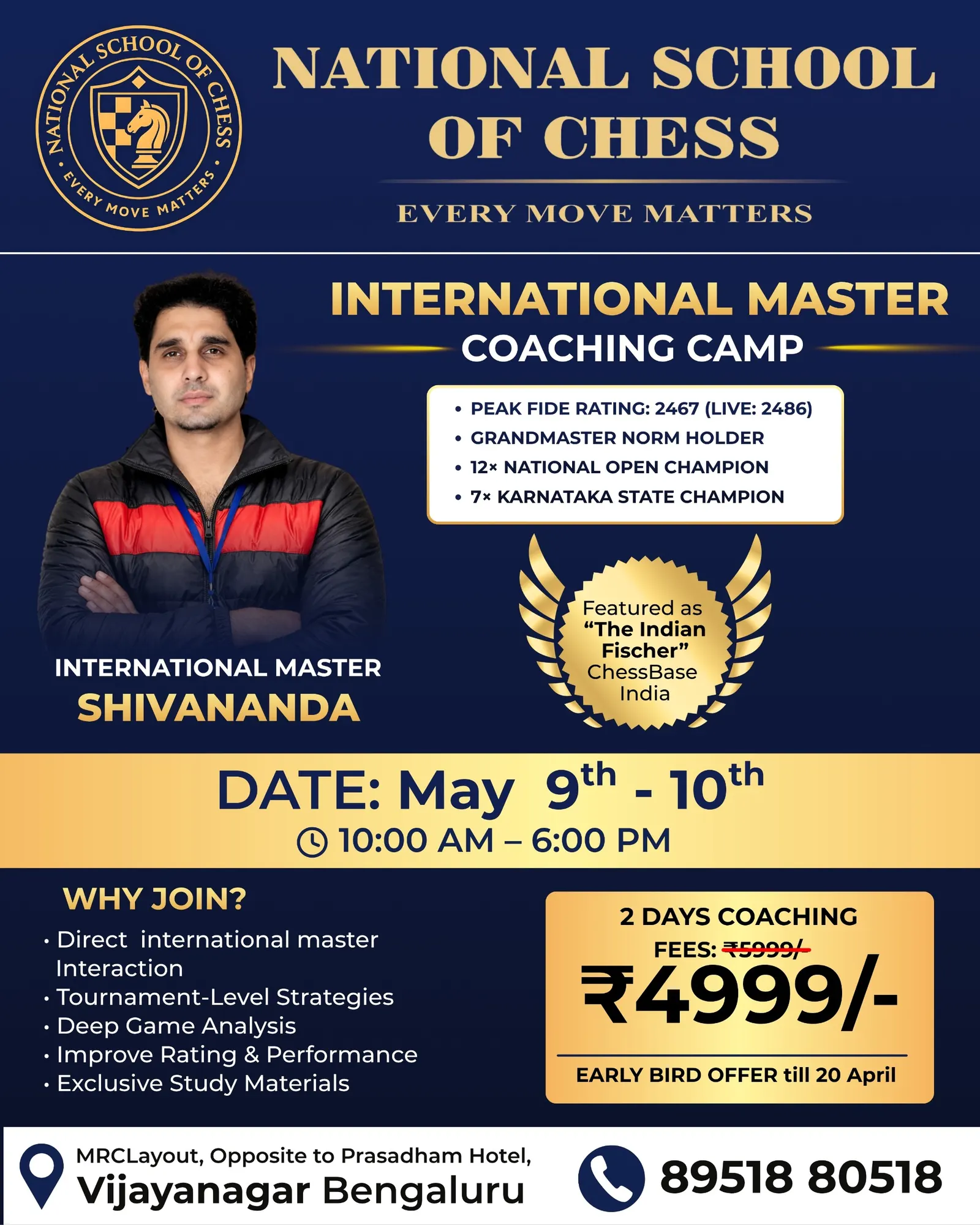 National School of Chess — Chess in Vijayanagar, Bengaluru